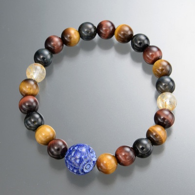 幸せのふくろう ラピス&虎目石 サークルブレス 金運