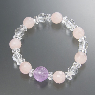 幸せのふくろうアメシスト&ローズクォーツサークルブレス愛情