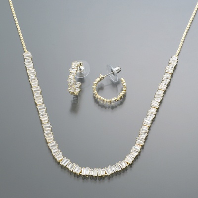  シャイニー CZネックレス&イヤリング/ピアスセット[ネリー]