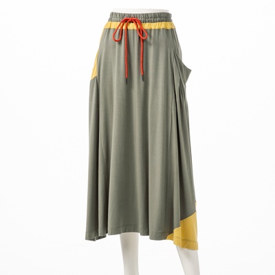 SUPERLADY 接触冷感デザイン配色ギャザースカート