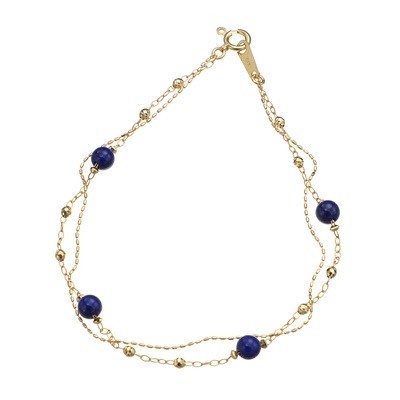 18K YG ラピスラズリ 2連チェーン ブレスレット