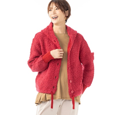 KawaiOkada ブークレ-ニットフードカーディガン