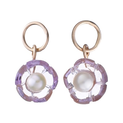10K アメシストフラワー&淡水パール ピアリングチャーム