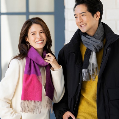  IMC 洗えるカシミヤ100% ジャカード リバーシブル マフラー - 732787