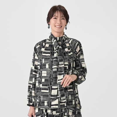 Remite ブロックプリントボウタイブラウス