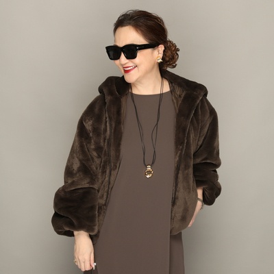 Anne Coquine ミンクタッチフェイクファーフーデッドブルゾン