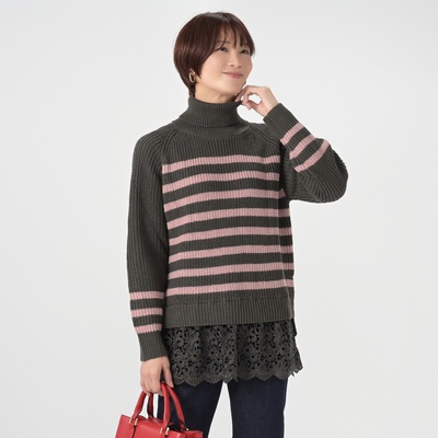 Pixie Heart レース切替ボーダーニット