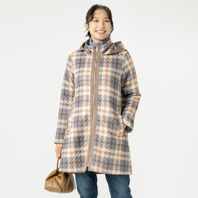 Pixie Heart チェック柄フーディーキルトコート