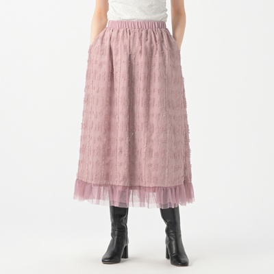 &LOVE チュールモチーフ刺繍のフェミニンリボンスカート