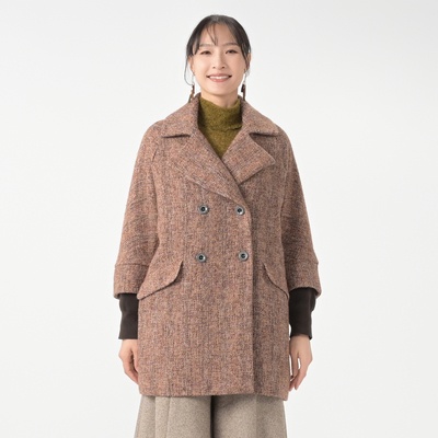  calma ウール混 アタッチメントスリーブ ダブルブレストコート - 736668