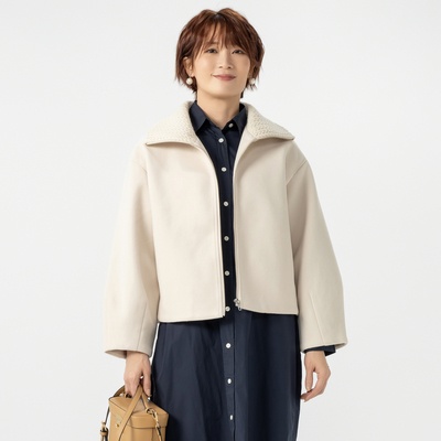  Coeur sucre ウールライク袖ボリュームジップアップコート - 737367