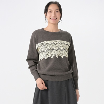 Yukakoshino レース付きニットプルオーバー