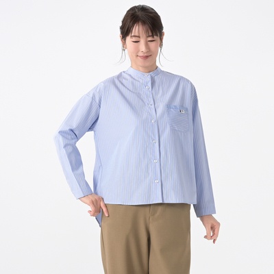 H.HOLIDAY バンドカラ-ストライプブラウス