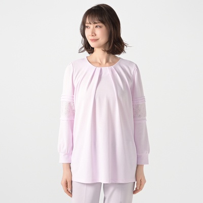 Provador ストレッチジョーゼット レース切替チュニック