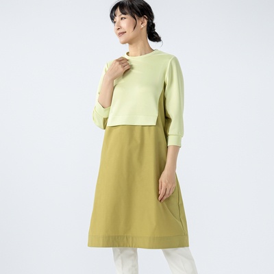 day to day 異素材使いの細みえ切替ワンピース