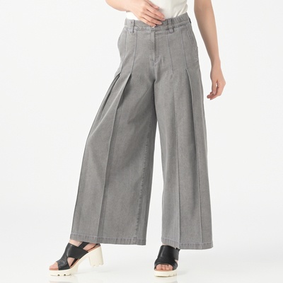 calma 選べる股下 プリーツデニムワイドパンツ