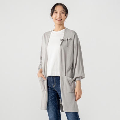 &LOVE さらりと羽織れるふりるニットリボンカーデ