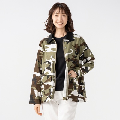 Pixie Heart カモフラ柄ステンカラーハーフブルゾン