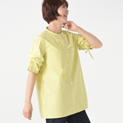 KiKKi バンドカラー半袖デザインシャツ