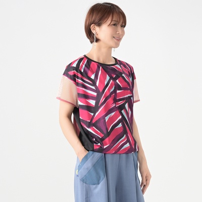 SUPERLADY 袖メッシュコクーンシルエットプルオーバー