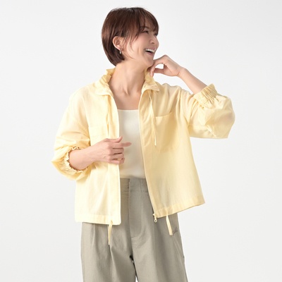 KiKKi サラサラ素材のコットンシアーフロントファスナーブルゾン