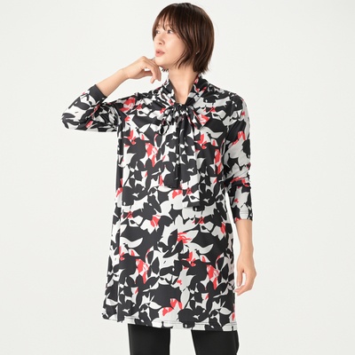 day to day ボタニカルシルエットプリントボウタイチュニック