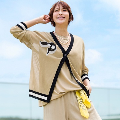 PERSONS シアーニットカーディガン&ノースリーブTシャツセット