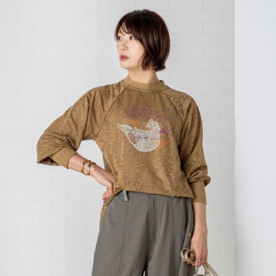 calma 大人カジュアル プリントレースチュニック