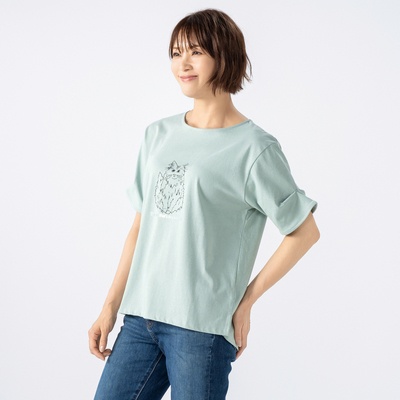 Coeur sucre クールキャットデザインスリーブTシャツ