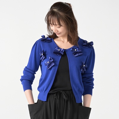  KawaiOkada リボン加工ニットカーディガン - 745681