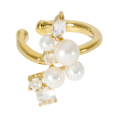 シルバー925淡水パール&フェルスパー片耳用イヤーカフ