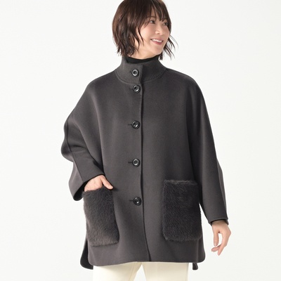  FLORALGRACEウール100%リバー素材フェイクファー使いコート - 746221