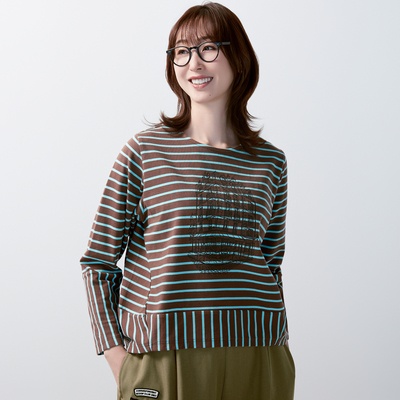  スクープクラブ ボーダー切替 街並みプリントプルオーバー - 746411