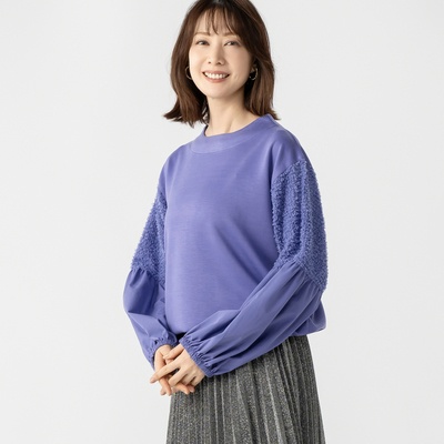 Remite 袖ジャガード異素材カットソー