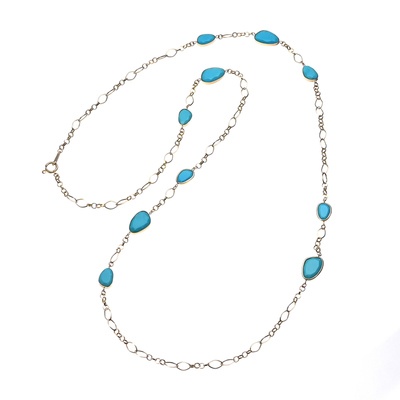 アリゾナターコイズ18KYGステーションネックレス計12.0ctUP