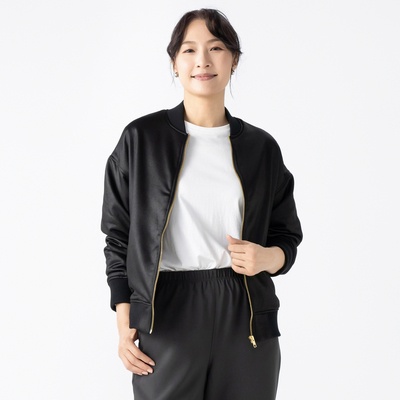 Provador レザー調スウェット ZIPブルゾン