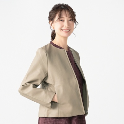 CARRIERE 合皮ノーカラージャケット