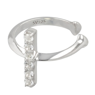 シルバー925ホワイトトパーズバーデザイン片耳用イヤーカフ