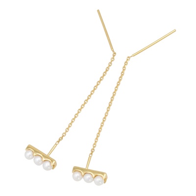 シルバー925 淡水パールスタッド風チェーンピアス