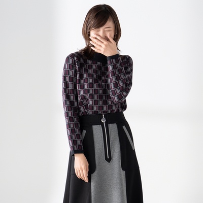 PCD ブロックジャカードのタートルニットプルオーバー