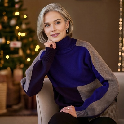 Grace Edit 配色ブロッキングニットプルオーバー