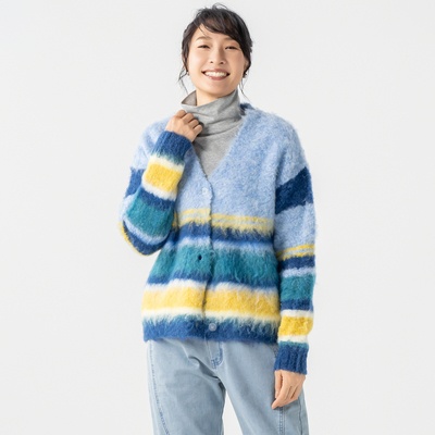 KiKKi Vネック起毛配色ニットカーディガン