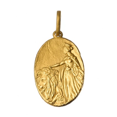  純金 ウナとライオン レリーフペンダントヘッド - 750431