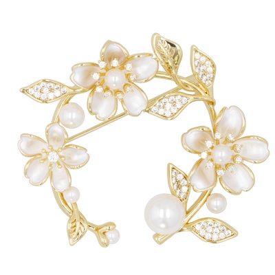 Jinka Nezu CZ ホワイトブルーム リースブローチ