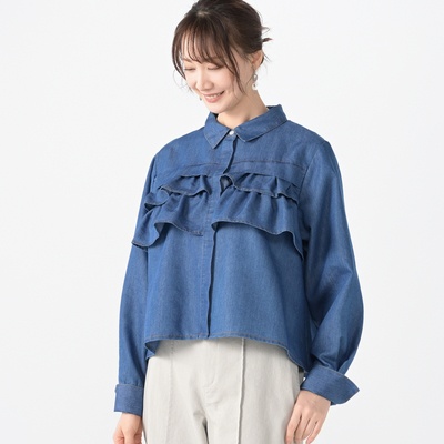 Remite フェミニンラッフルデニムシャツ