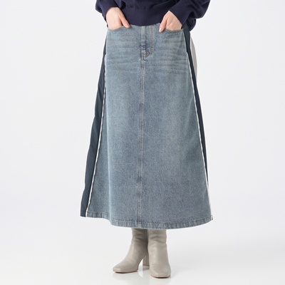 Remite サイドライン異素材オーバーマキシデニムスカート