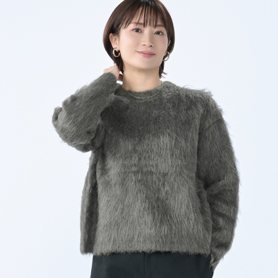 UNFILO アルパカ混シャギークルーネック