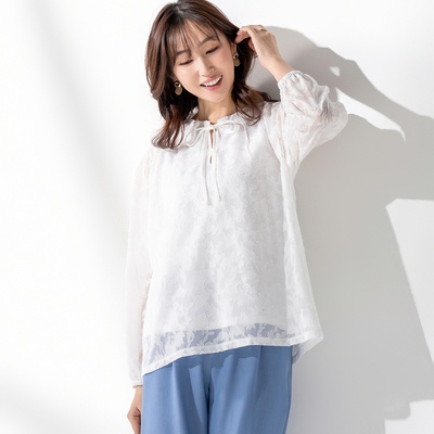 CARRIERE 絶妙シアーなレースブラウス