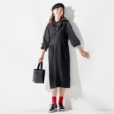 CARRIERE Vネックウエストスッキリ大人ジャンスカ