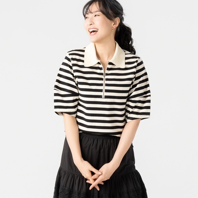 GRC ポロ衿立体スリーブボーダープルオーバー